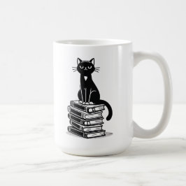 Black Cat and Books - Minimalistisches Design Kaffeetasse