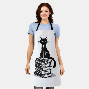 Black Cat and Books - Minimalistisches Design Schürze