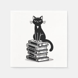 Black Cat and Books - Minimalistisches Design Serviette