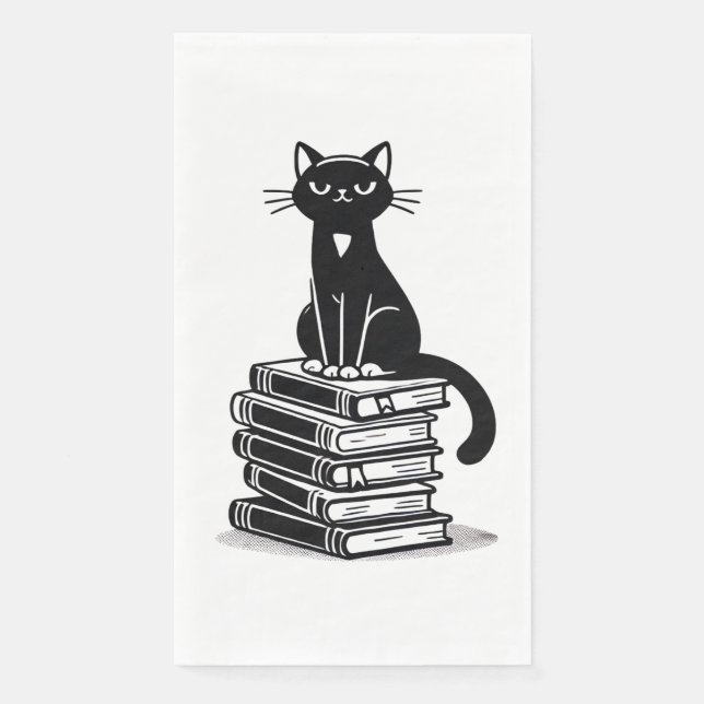 Black Cat and Books - Minimalistisches Design Serviette (Vorderseite)