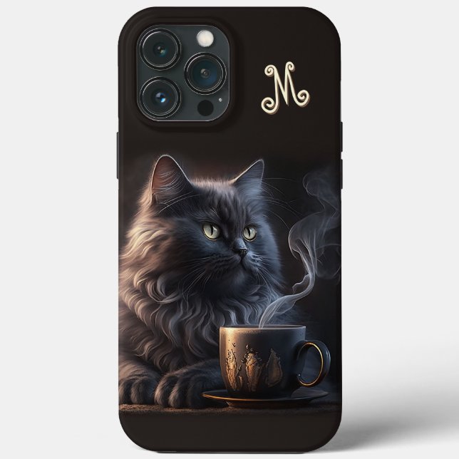 Black Cat and Coffee with Monogram Case-Mate iPhone Hülle (Rückseite)