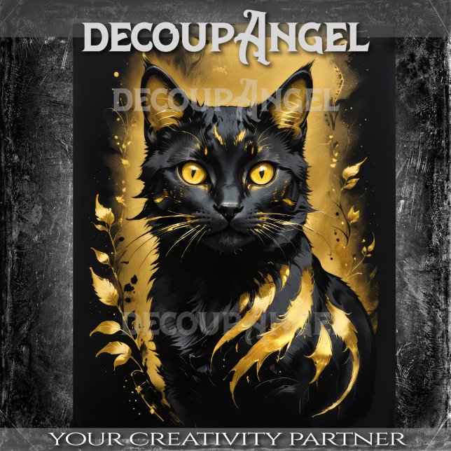 Black Cat and Gold - Decoupage- Seidenpapier (Von Creator hochgeladen)