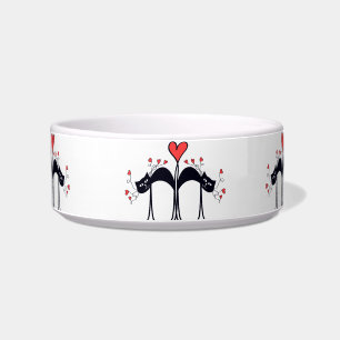 Black Cat and Hearts Keramik Pet Bowl Napf