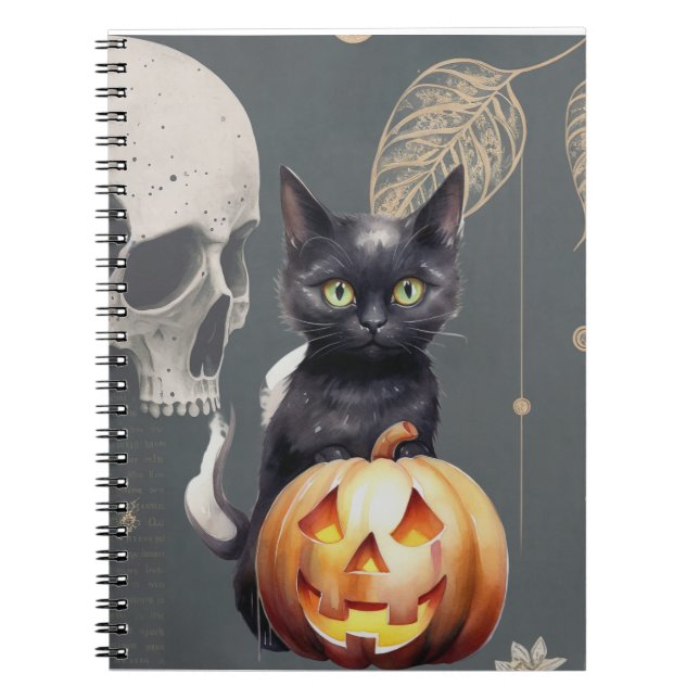 Black Cat and Pumpkin Notebook zu Halloween Notizblock (Vorderseite)