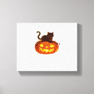 Black Cat and Pumpkin - Spooky Halloween Magic Cla Leinwanddruck