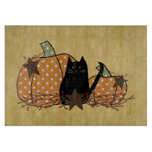 Black Cat and Pumpkins Glass Cutting Board Schneidebrett
