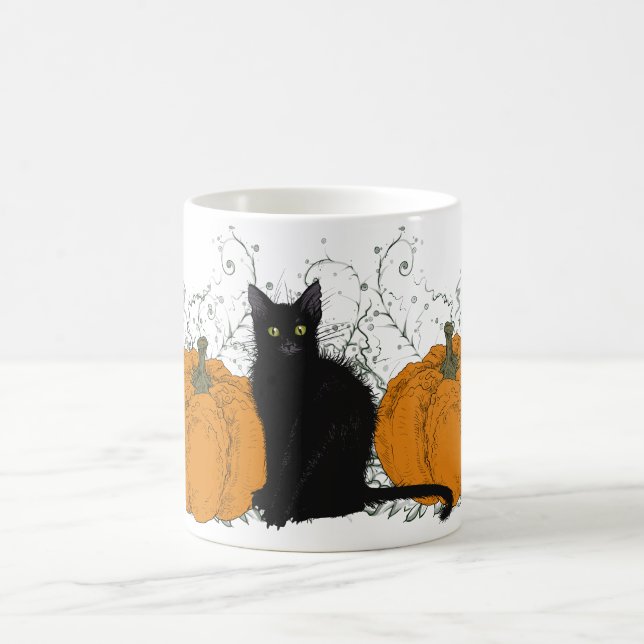 Black Cat and Pumpkins Halloween Kaffeetasse (Mittel)