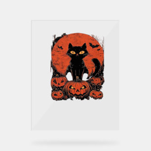 Black Cat and Pumpkins - Halloween T - Shirt Art C Acrylschild