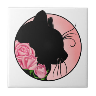 Black Cat and Roses Fliese