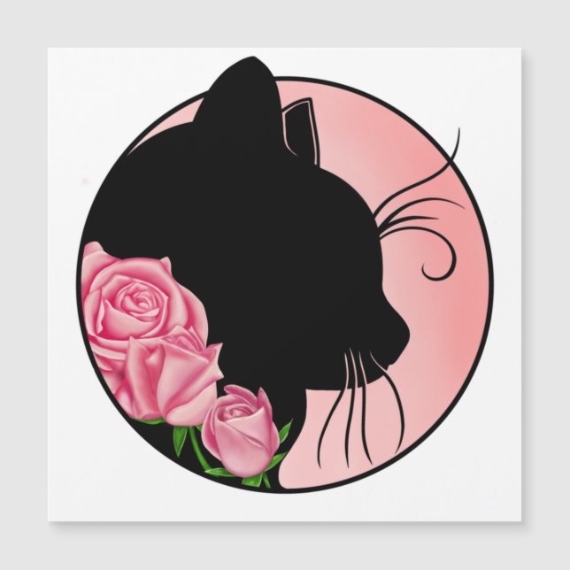 Black Cat and Roses Magnetkarte (Vorderseite)
