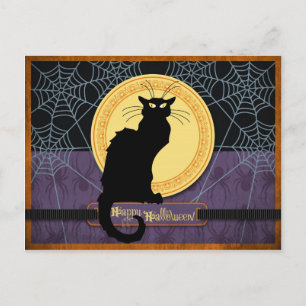 Black Cat and Spider Webs zu Halloween Night Feiertagspostkarte