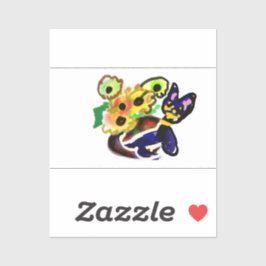 Black Cat and Sunflowers Aufkleber