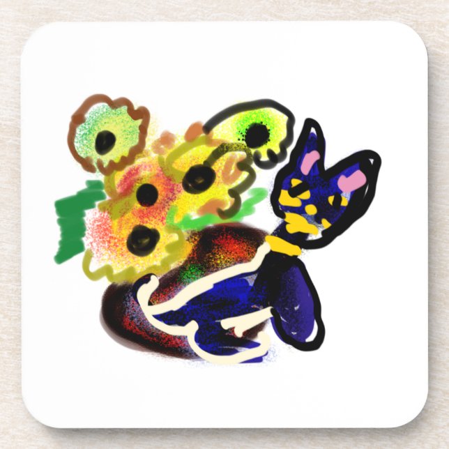 Black Cat and Sunflowers  Getränkeuntersetzer (Vorderseite)