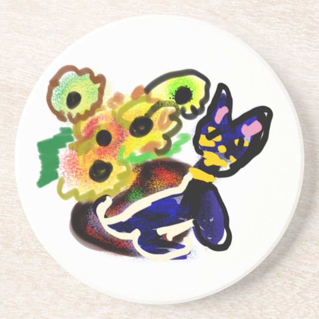 Black Cat and Sunflowers  Getränkeuntersetzer (Vorne)