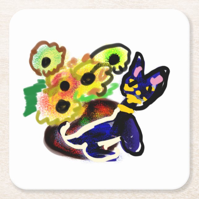 Black Cat and Sunflowers  Rechteckiger Pappuntersetzer (Vorderseite)