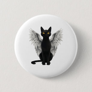 Black Cat Angel Wings Button