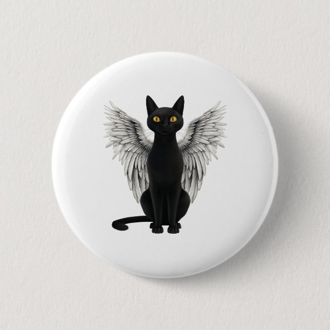 Black Cat Angel Wings Button (Vorderseite)