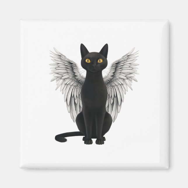 Black Cat Angel Wings Magnet (Vorne)