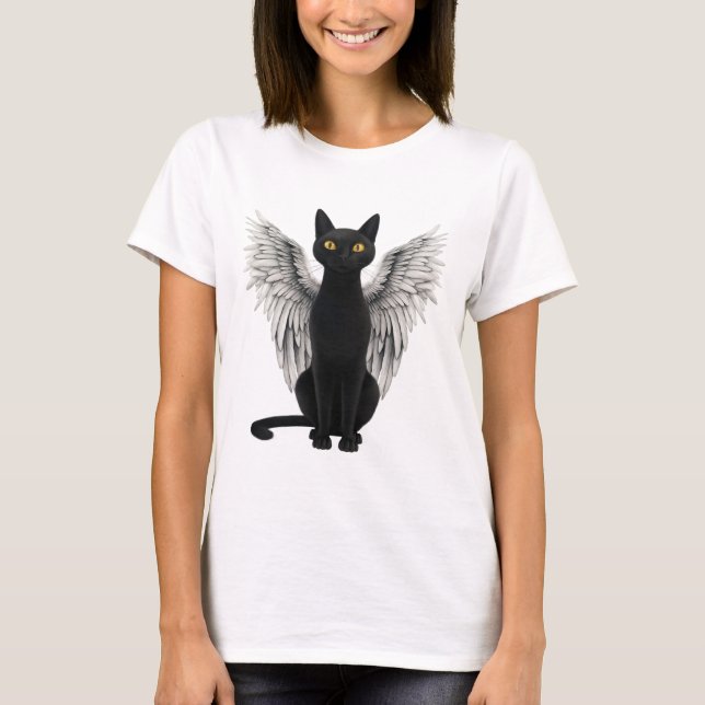 Black Cat Angel Wings T-Shirt (Vorderseite)