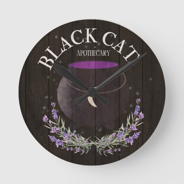 Black Cat Apothecary Runde Wanduhr (Vorderseite)