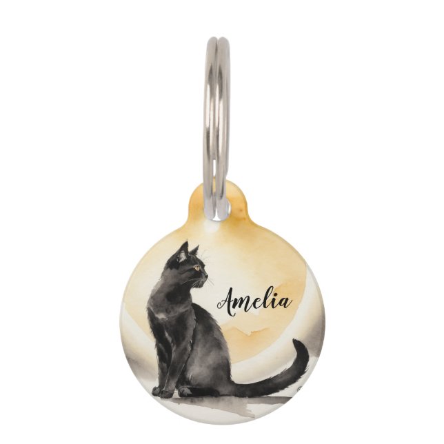 Black Cat Aquarell Haustiermarke (Vorderseite)