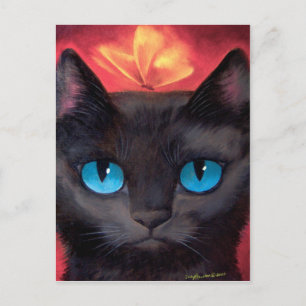 Black Cat Art & Butterfly - Multi Postkarte