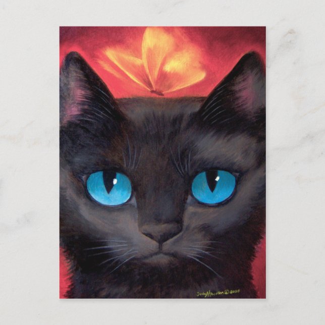 Black Cat Art & Butterfly - Multi Postkarte (Vorderseite)