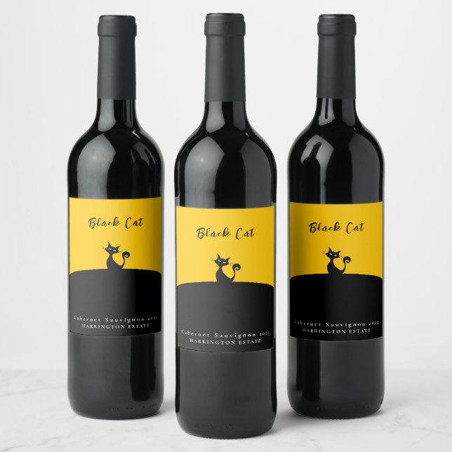 Black Cat Art Custom Wine Labels Weinetikett (Flaschen)