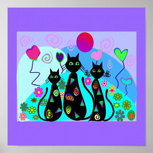 Black Cat Art "Fantasy Cats of Summer" Poster (Vorne)