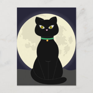 BLACK CAT ART NIGHT MOON Postkarte