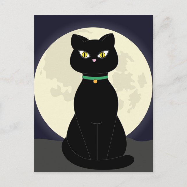 BLACK CAT ART NIGHT MOON Postkarte (Vorderseite)