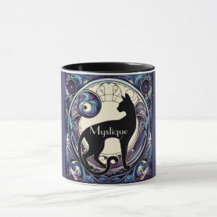 Black Cat Art Nouveau Lila und blau Tasse