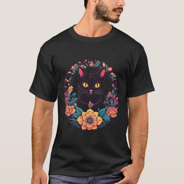 Black Cat Art Sticker T-Shirt (Vorderseite)