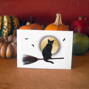 Black Cat auf Broomstick Halloween-Karte Karte