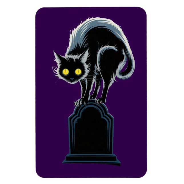 Black Cat auf Grabstein Lila Magnet (Vertikal)