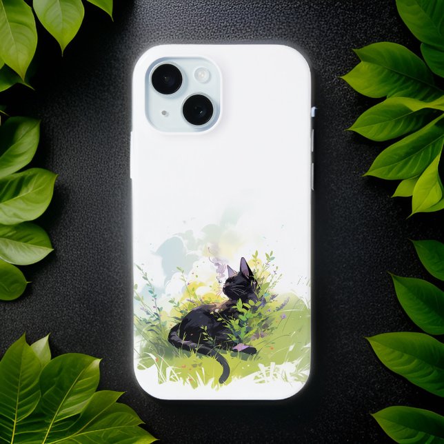 Black Cat auf Grass iPhone 15 Selten Es Fall Case-Mate iPhone Hülle (Guard your iPhone with purrfection 🐾📱 #FelineStyle)