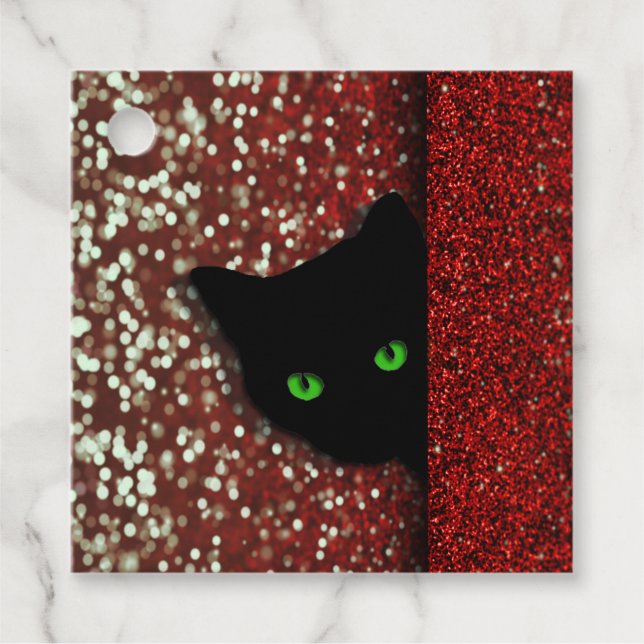 Black Cat auf Imitaten Glitzer Weihnachtsgeschenk- Geschenkanhänger (Vorderseite)
