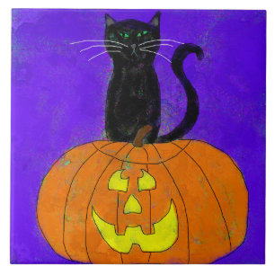Black Cat auf Pumpkin Abstrakte Halloween Art Fliese