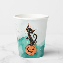 Black Cat auf Pumpkin Halloween Paper Cup Pappbecher