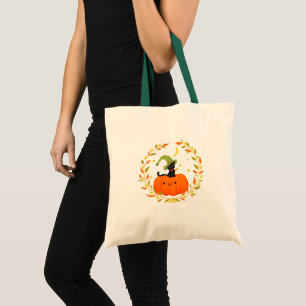 Black Cat auf Pumpkin Tote Bag Tragetasche