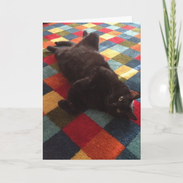 Black Cat auf Rug Birthday Card Karte (Vorderseite)