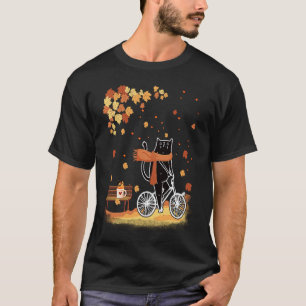 Black Cat Autumn Bicyride Erntedank Fall Se T-Shirt