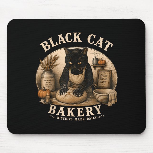 Black Cat Bakery Biscuits Täglich Gebacken Cat Mousepad (Vorne)