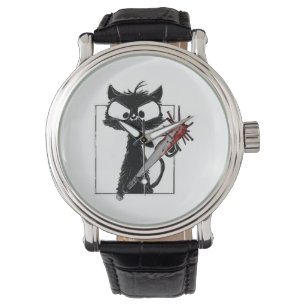 Black Cat Baseball Horror Halloween Armbanduhr