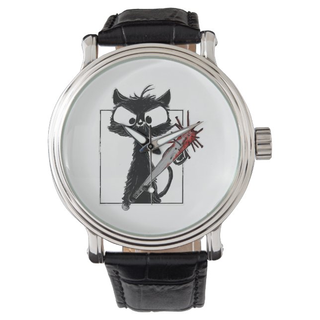 Black Cat Baseball Horror Halloween Armbanduhr (Vorderseite)