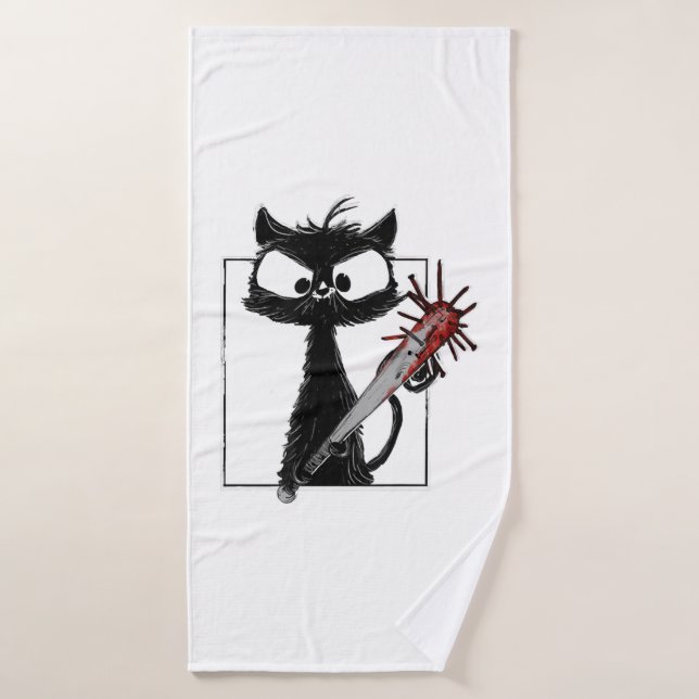 Black Cat Baseball Horror Halloween Badehandtuch (Badehandtuch)