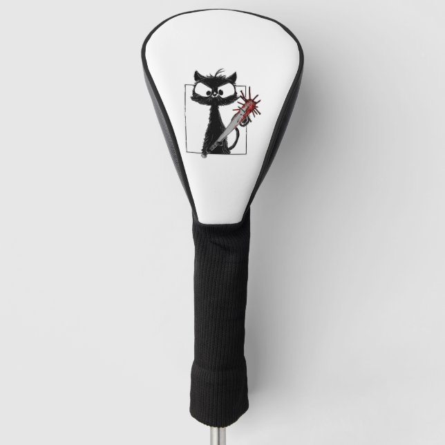 Black Cat Baseball Horror Halloween Golf Headcover (Vorderseite)
