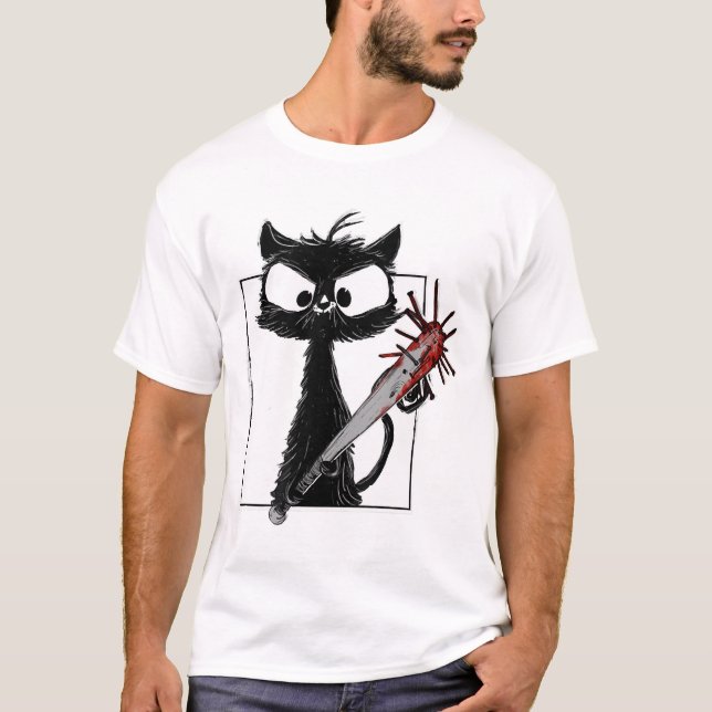 Black Cat Baseball Horror Halloween T-Shirt (Vorderseite)