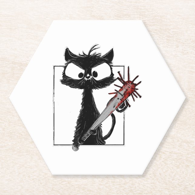 Black Cat Baseball Horror Halloween Untersetzer (Vorderseite)