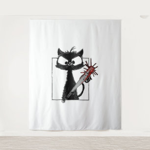 Black Cat Baseball Horror Halloween Wandteppich